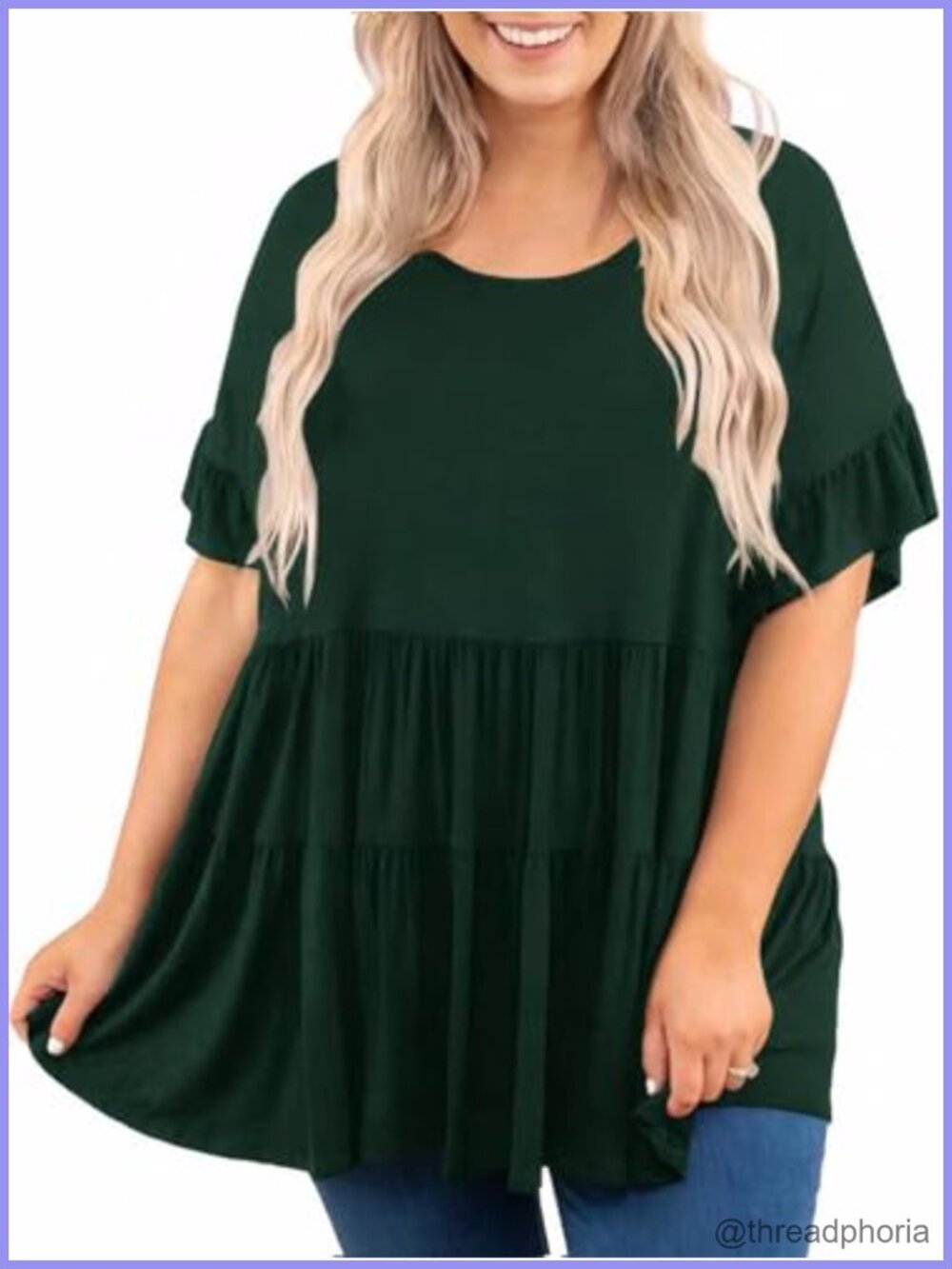 Plus Size Babydoll Tunic Top Flowy Peplum Ruffle Short Sleeve Blouse